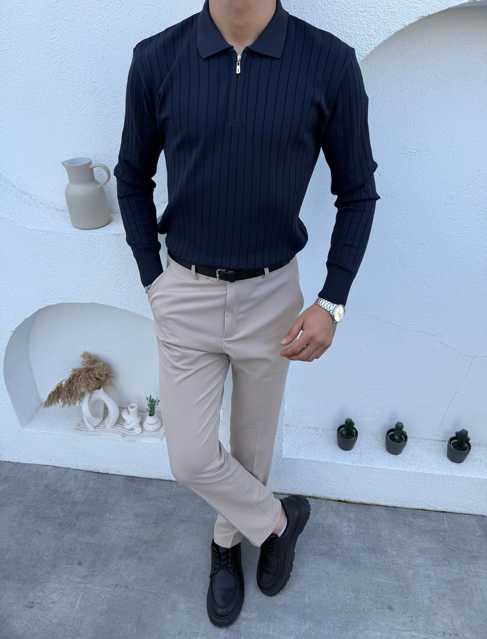 Geniş Fitilli Premium Triko Lacivert