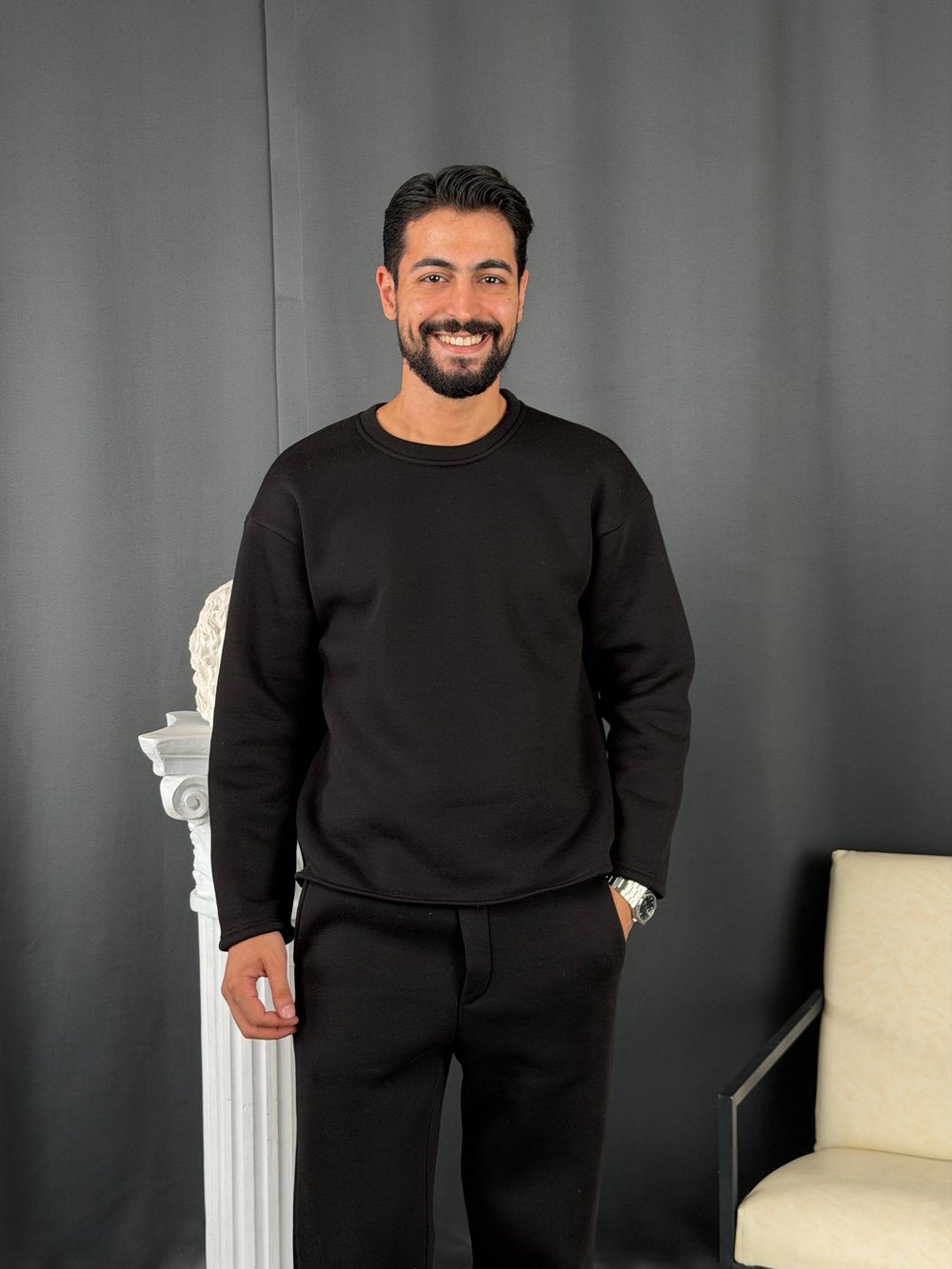 3 İplik Basic Oversize Takım Siyah