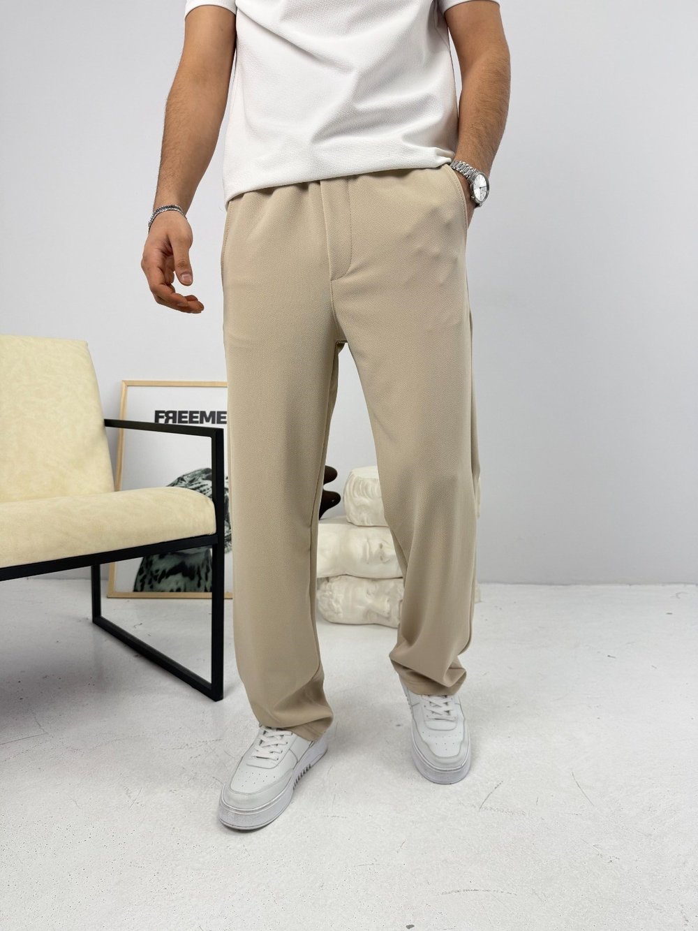 İthal Krep Baggy Jogger Bej