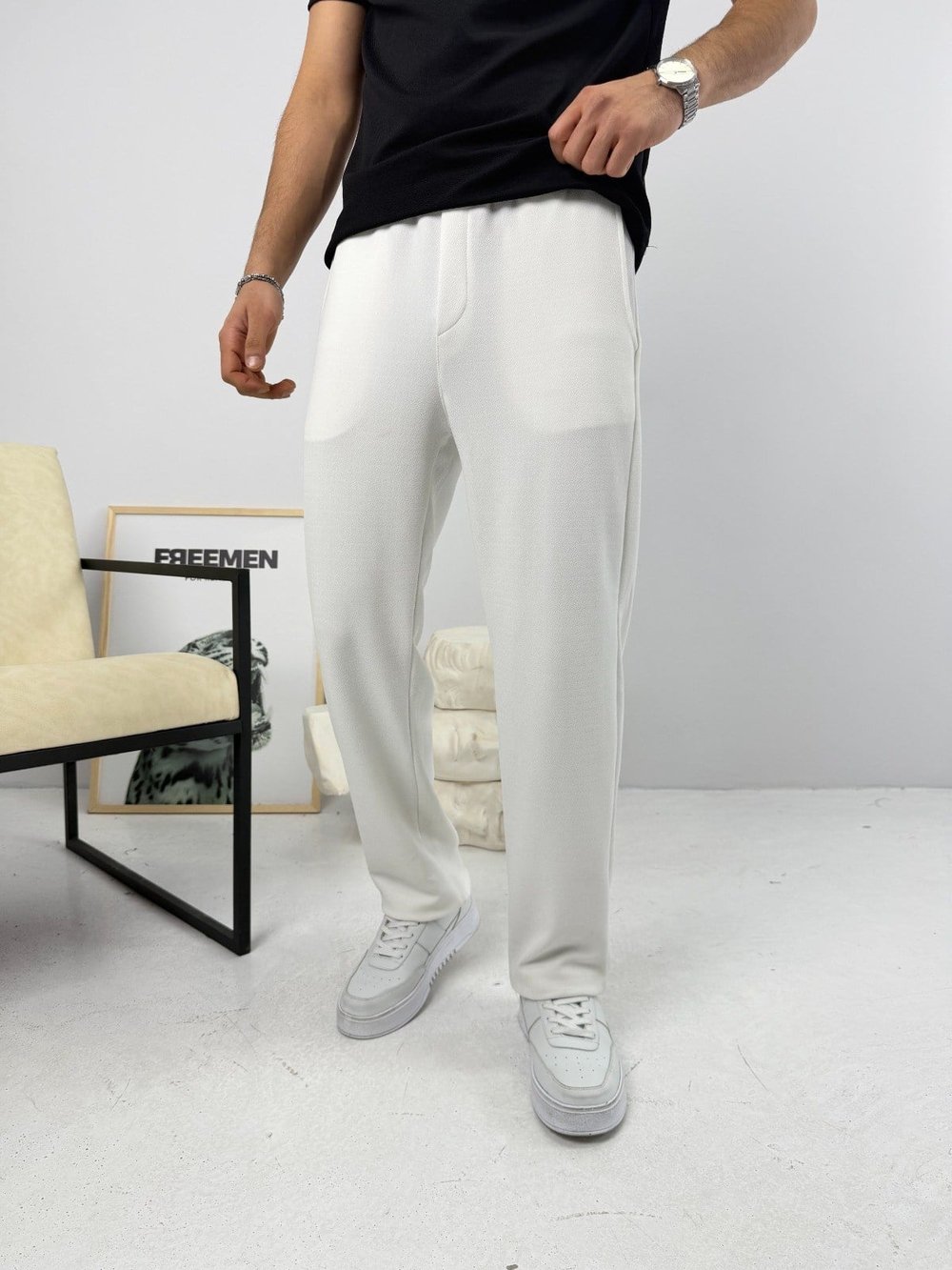 İthal Krep Baggy Jogger Beyaz