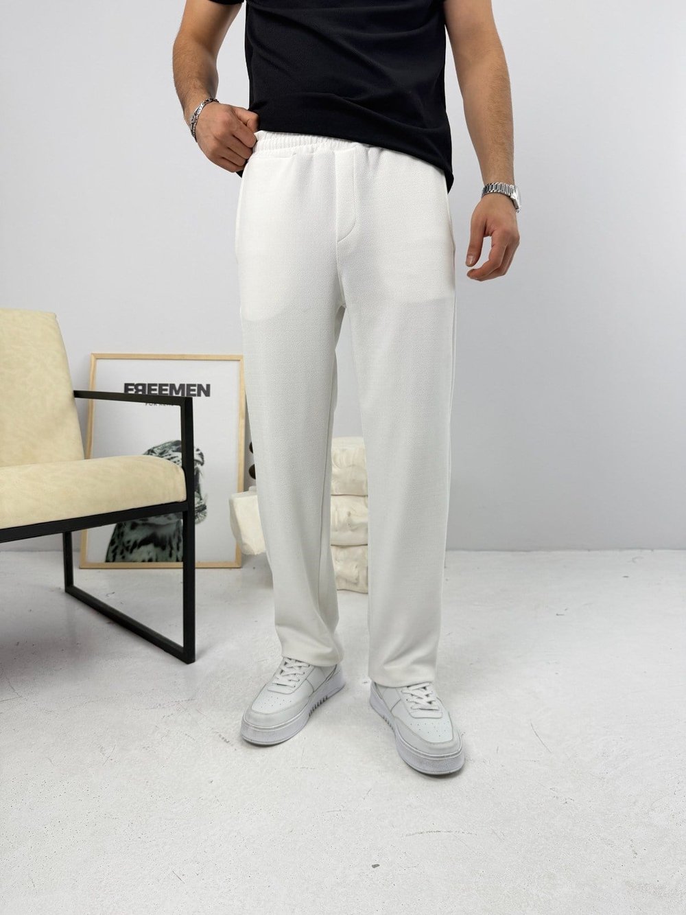 İthal Krep Baggy Jogger Beyaz