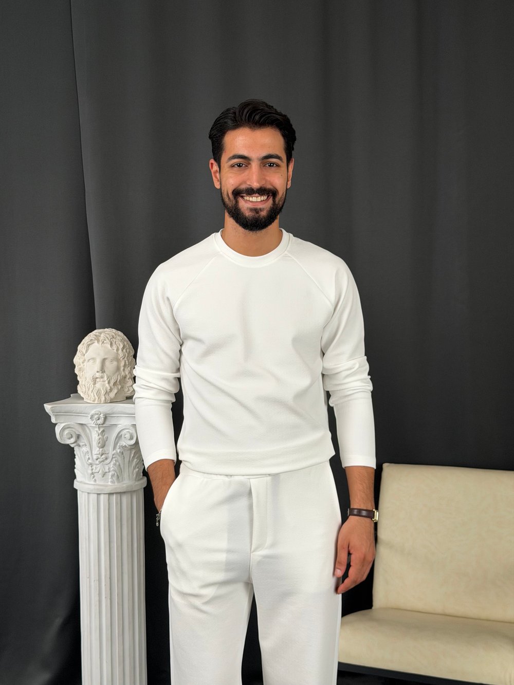 İthal Krep Reglan Kol Takım Beyaz