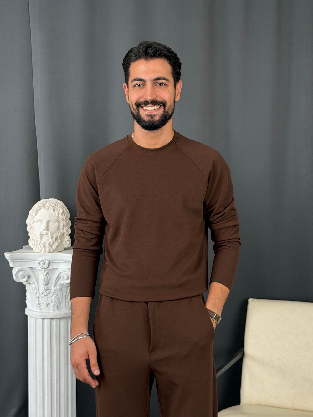 İthal Krep Reglan Kol Takım Kahve