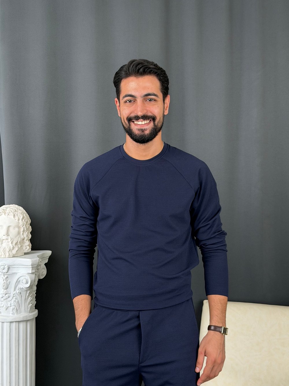 İthal Krep Reglan Kol Takım Lacivert