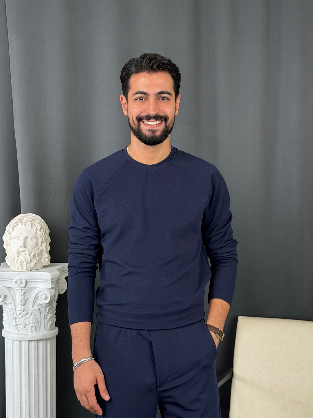 İthal Krep Reglan Kol Takım Lacivert