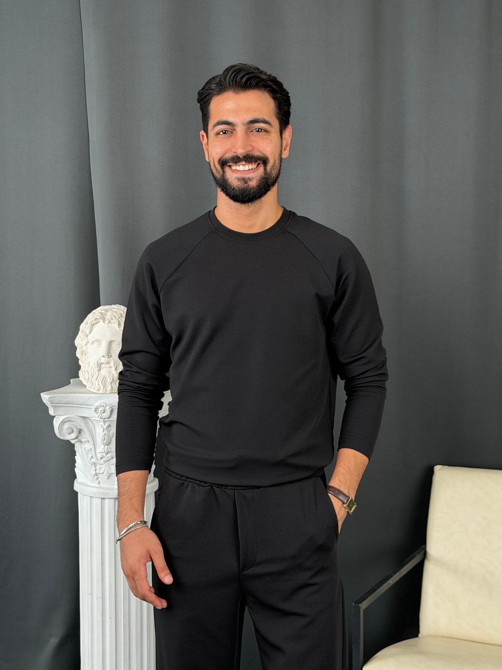 İthal Krep Reglan Kol Takım Siyah