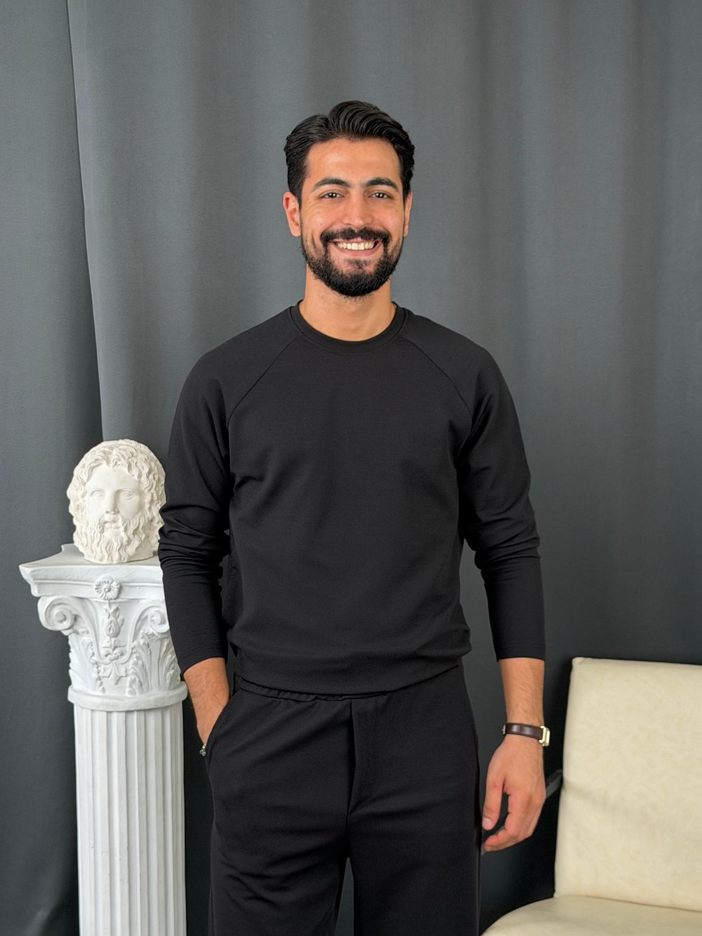İthal Krep Reglan Kol Takım Siyah