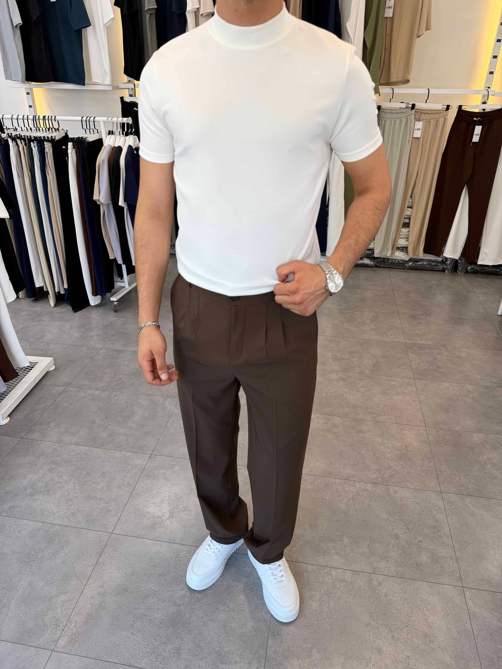 İthal Örme Krep Yarım Balıkçı Kısa Kol Premium Tişört Beyaz