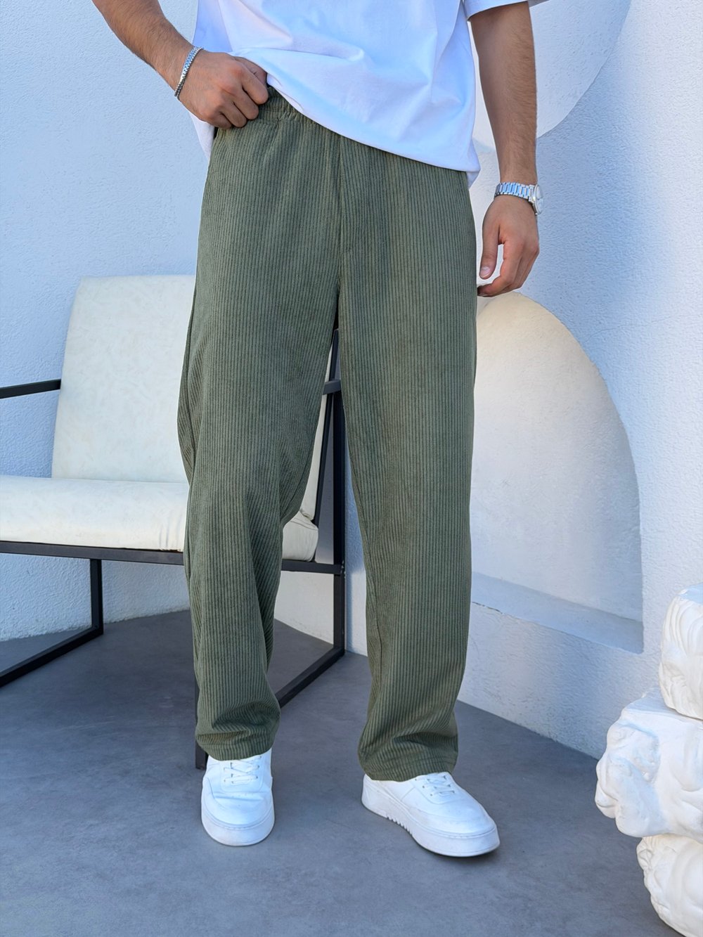 Kadife Baggy Pantolon Haki