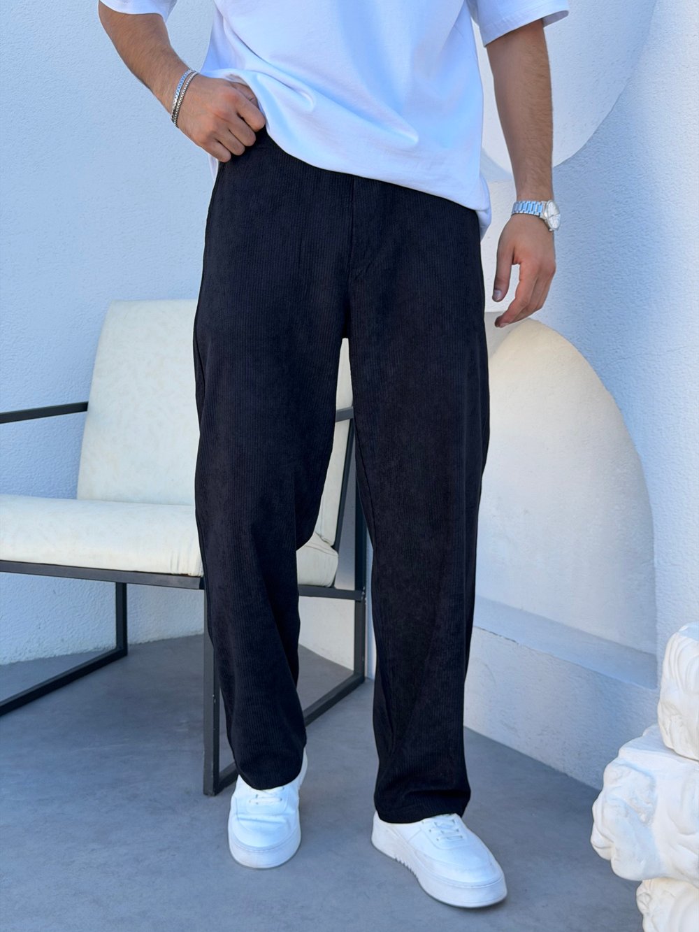 Kadife Baggy Pantolon Siyah