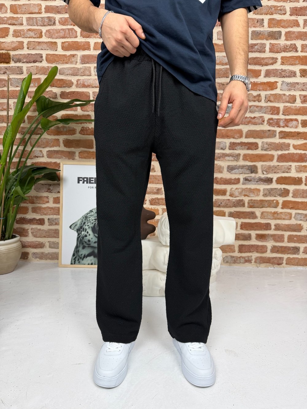Kendinden Desenli Jogger Eşofman Siyah