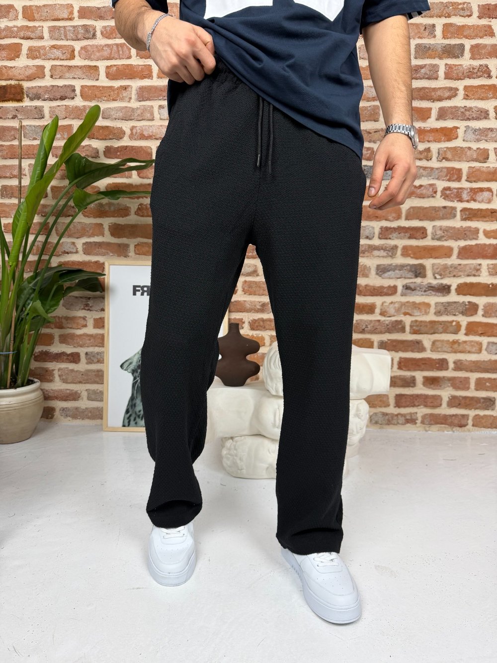 Kendinden Desenli Jogger Eşofman Siyah