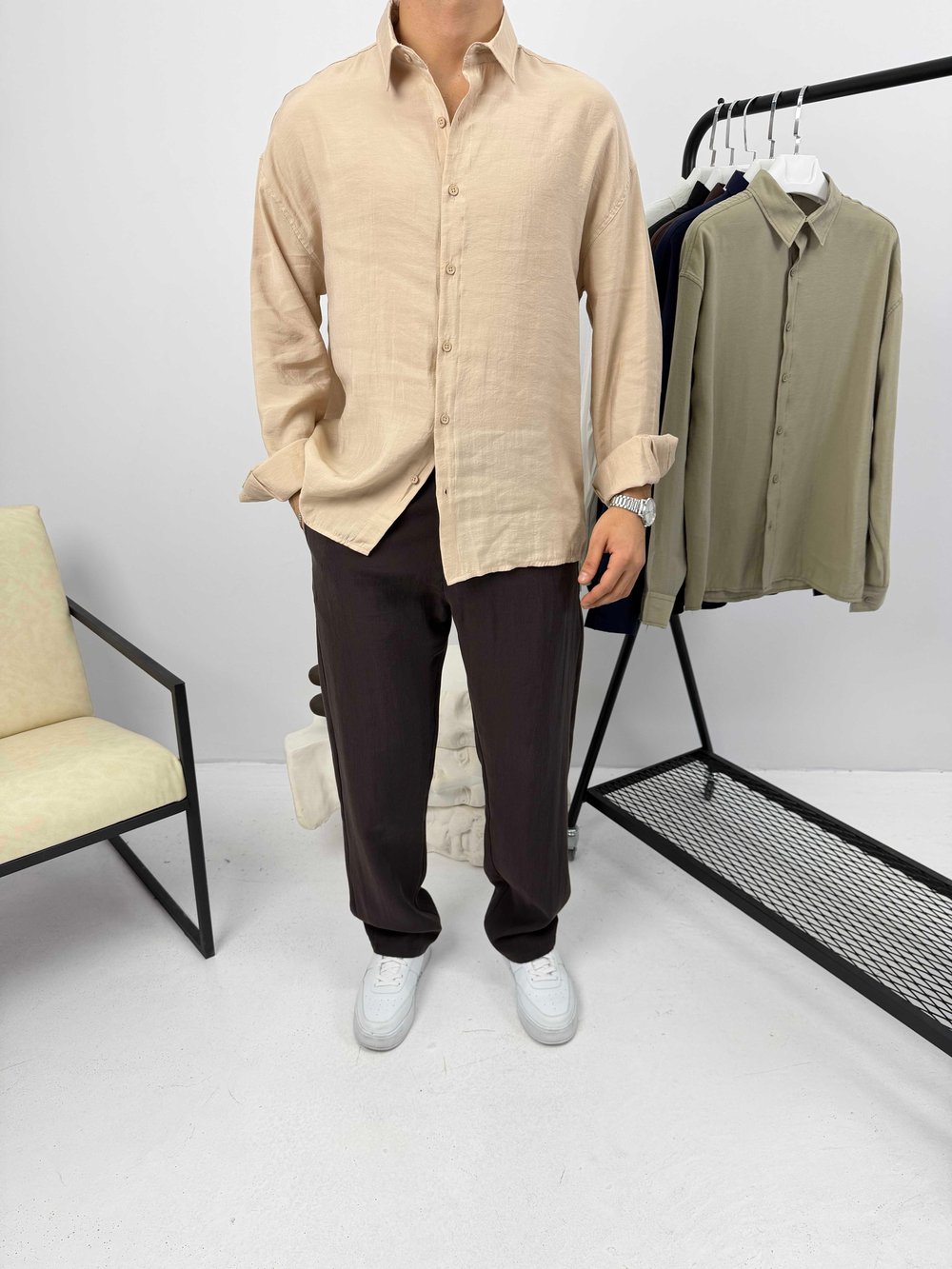 Modal Kumaş Oversize Gömlek Bej