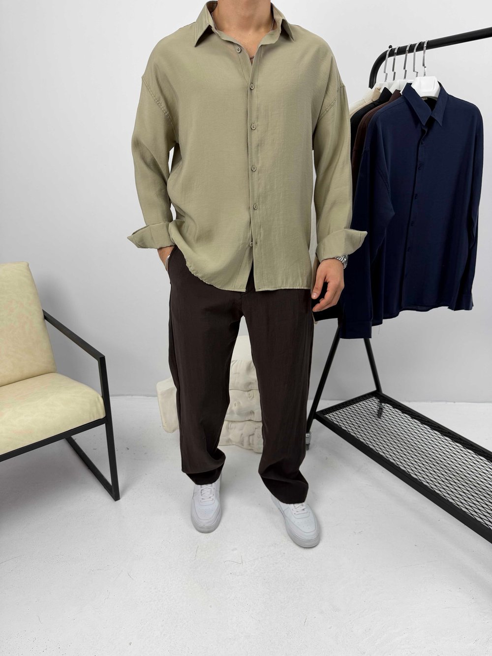 Modal Kumaş Oversize Gömlek Çağla Yeşili