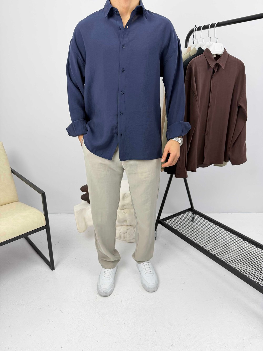 Modal Kumaş Oversize Gömlek Lacivert