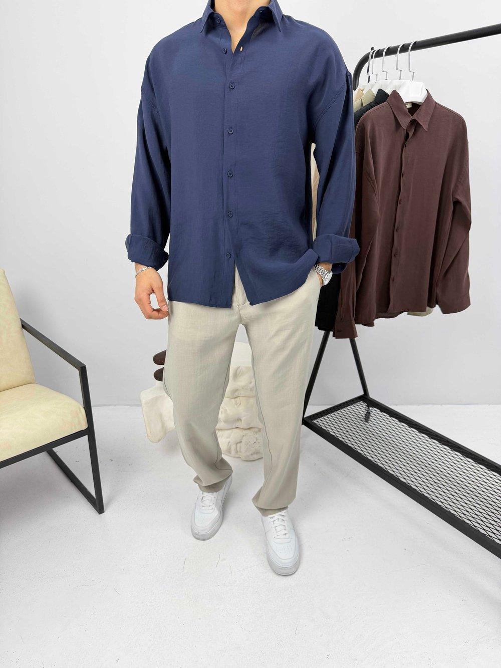Modal Kumaş Oversize Gömlek Lacivert