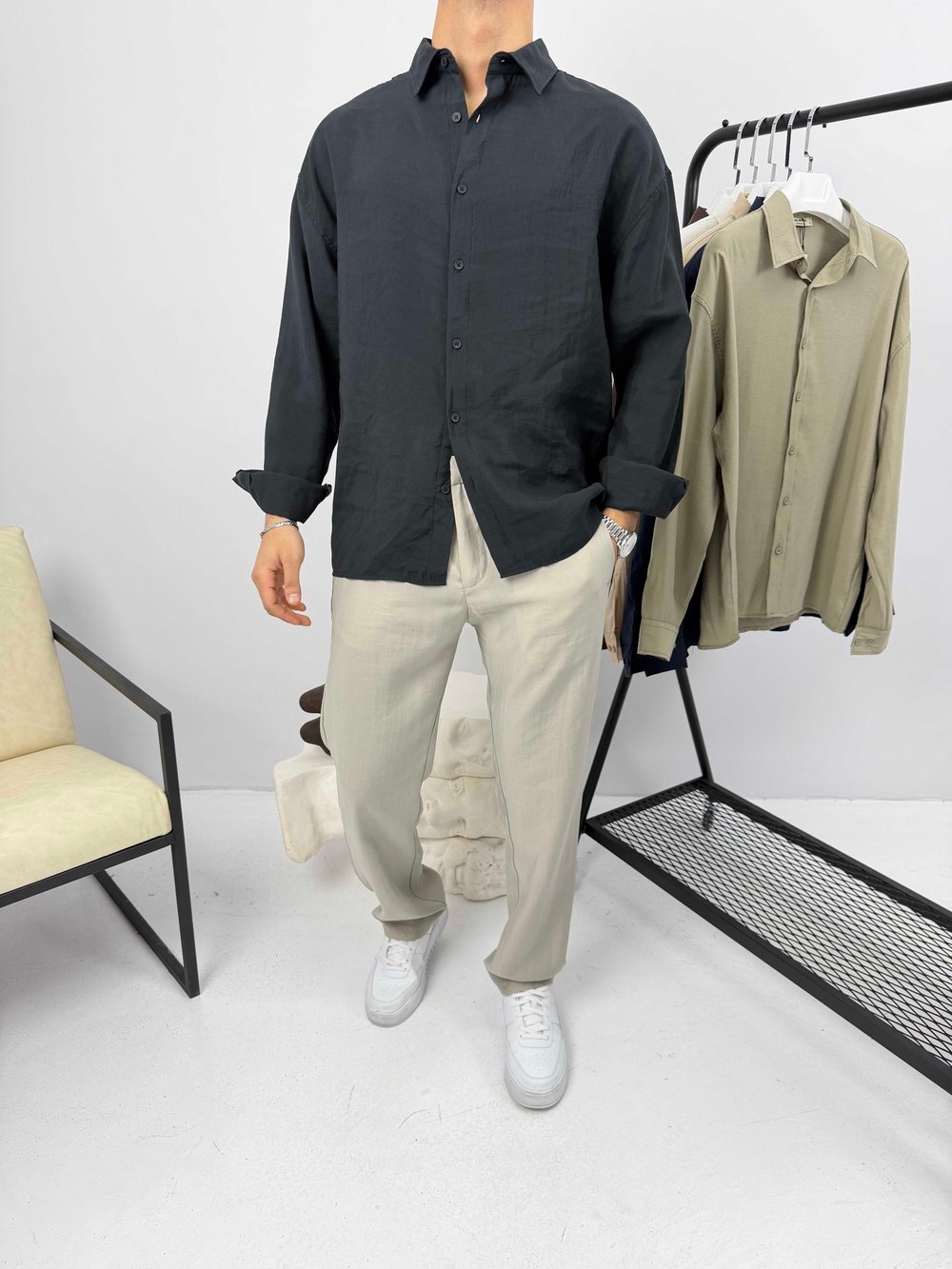 Modal Kumaş Oversize Gömlek Siyah