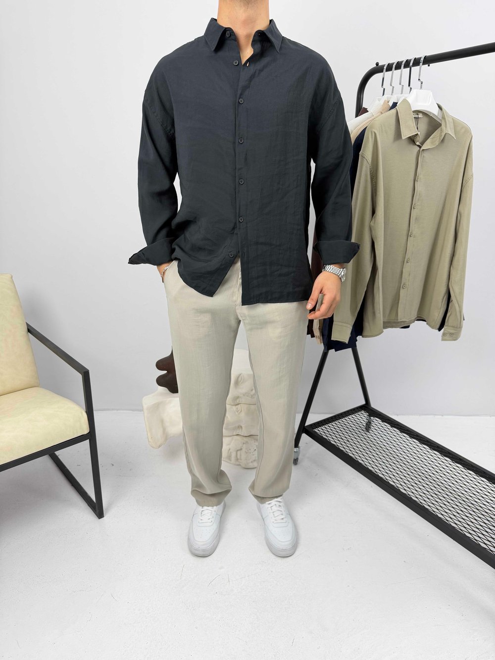 Modal Kumaş Oversize Gömlek Siyah