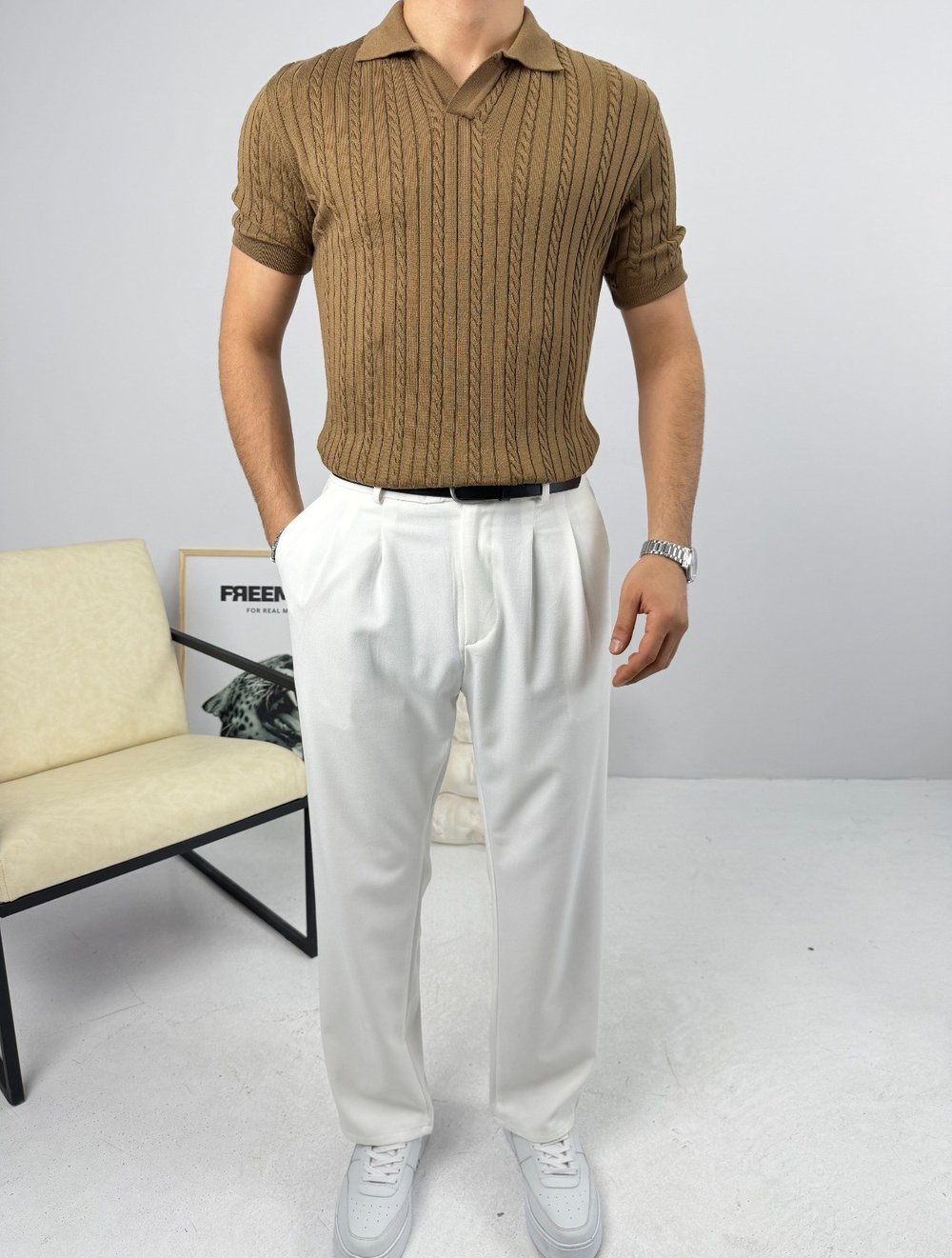 Örgülü Regular Triko Camel