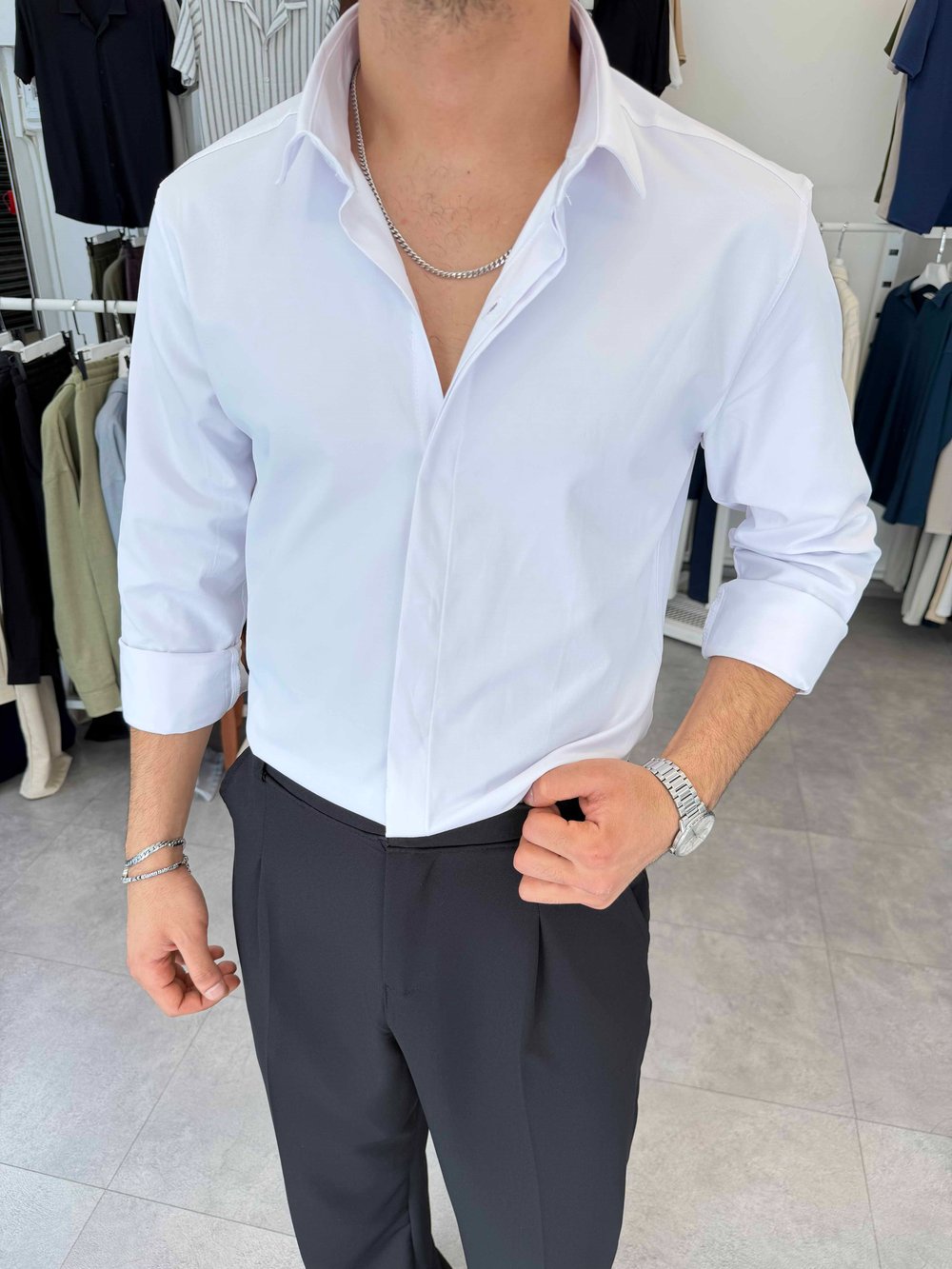 Orijinal Poplin Gizli Düğme Regular Gömlek Beyaz