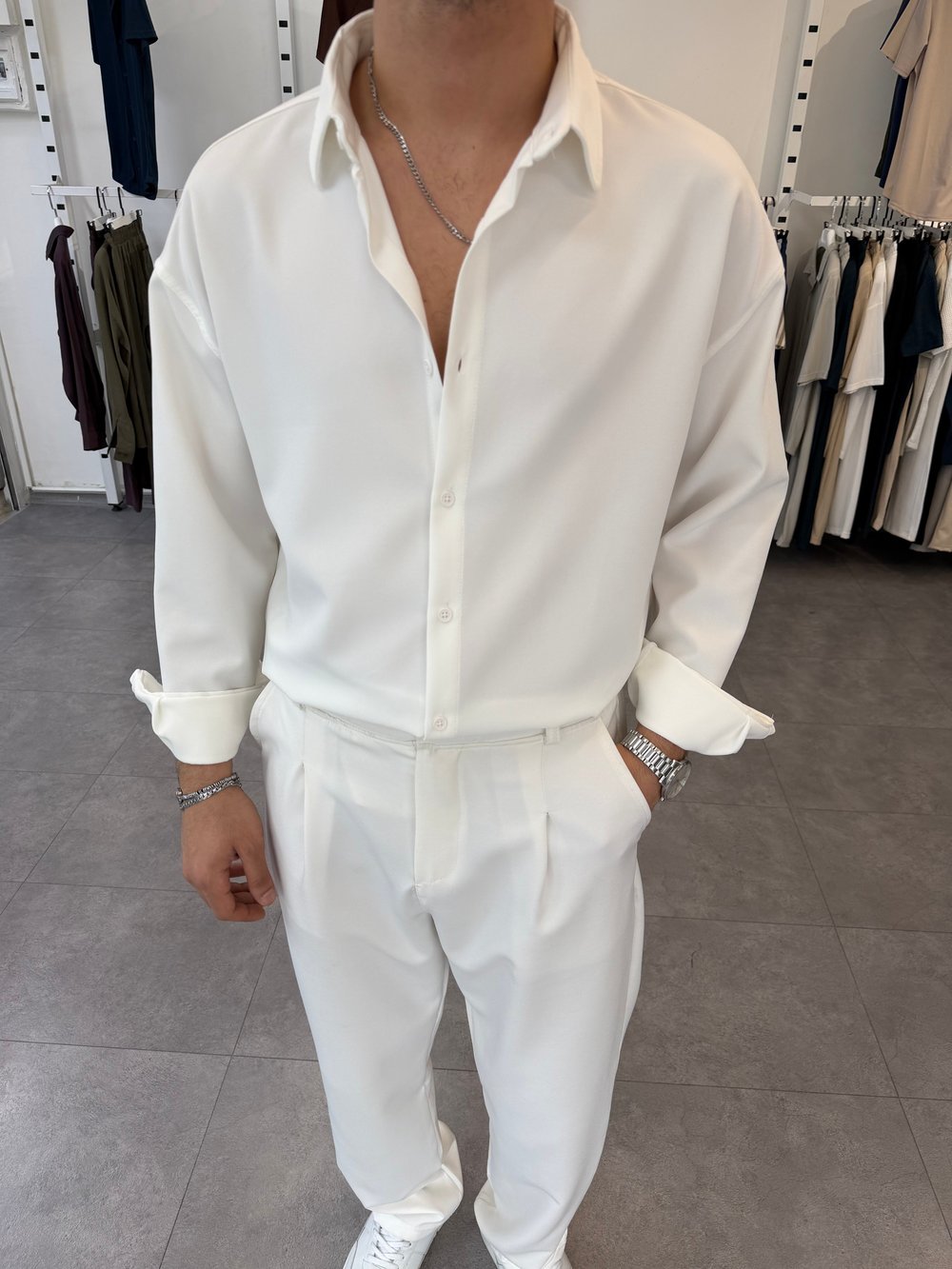 Oversize Duble Takım Beyaz