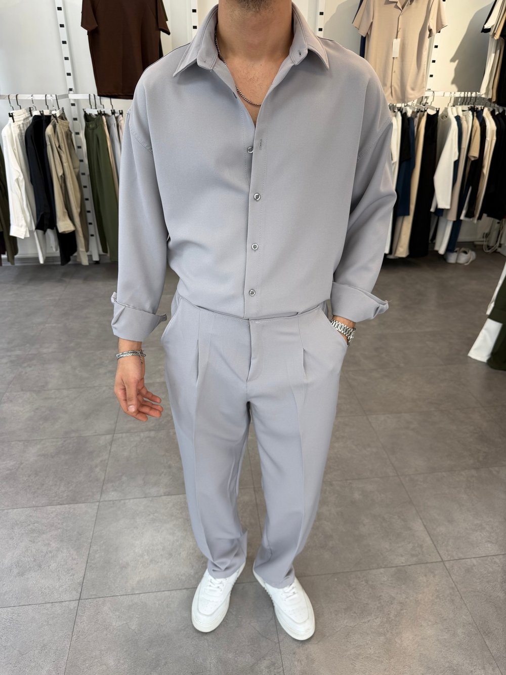 Oversize Duble Takım Gri