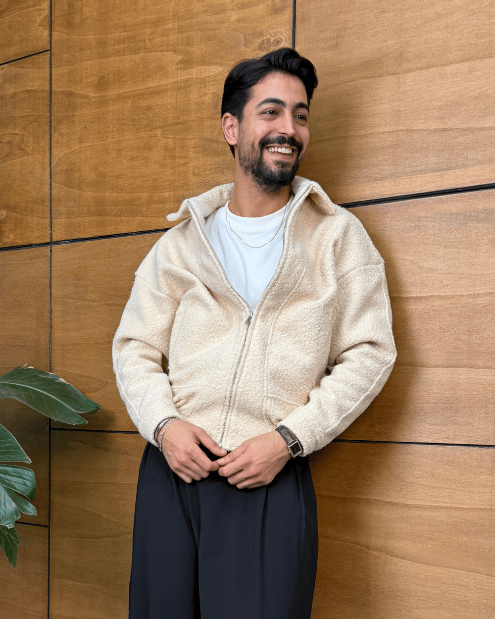Oversize Kalıp Buklet Örme Ceket Bej