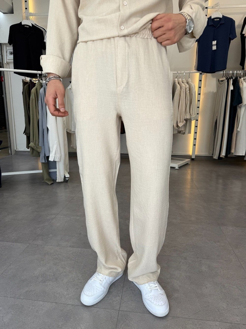 Oversize Keten Takım Bej