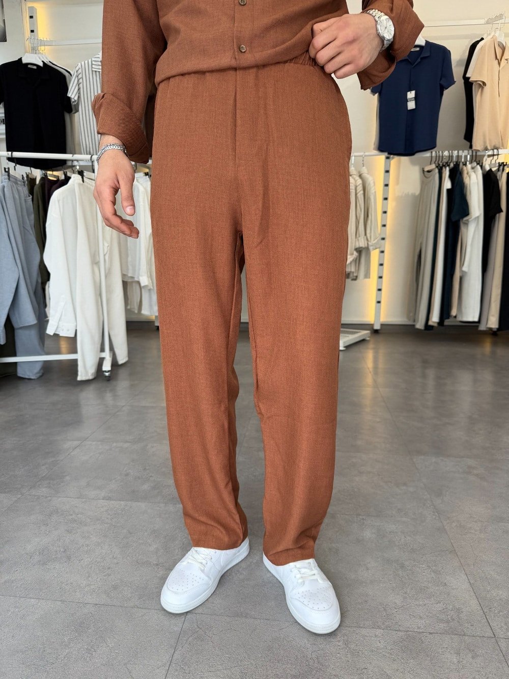 Oversize Keten Takım Kahve
