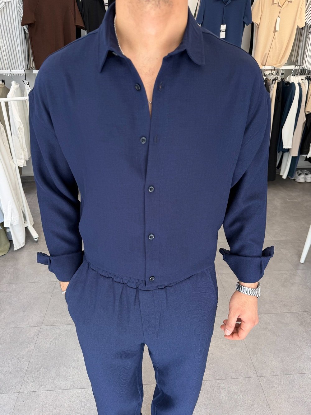 Oversize Keten Takım Lacivert