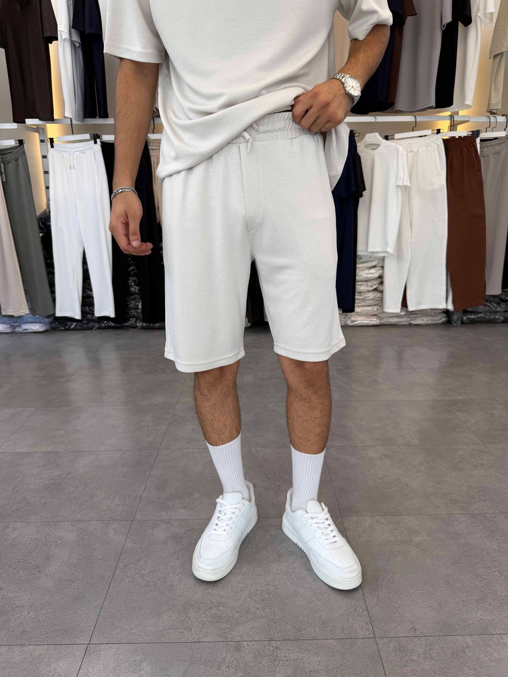 Oversize Oys Kumaş Şortlu Takım Taş