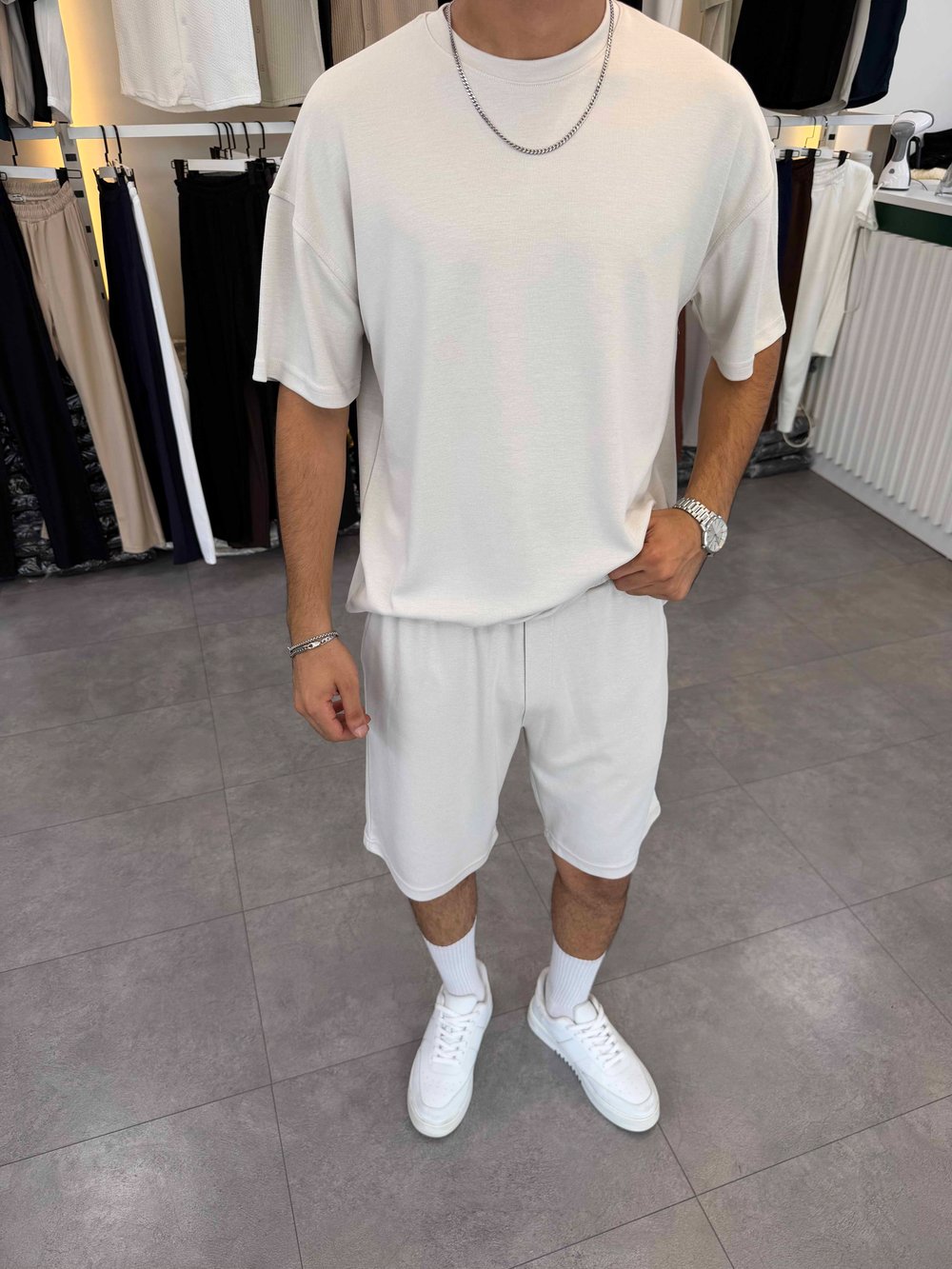 Oversize Oys Kumaş Şortlu Takım Taş