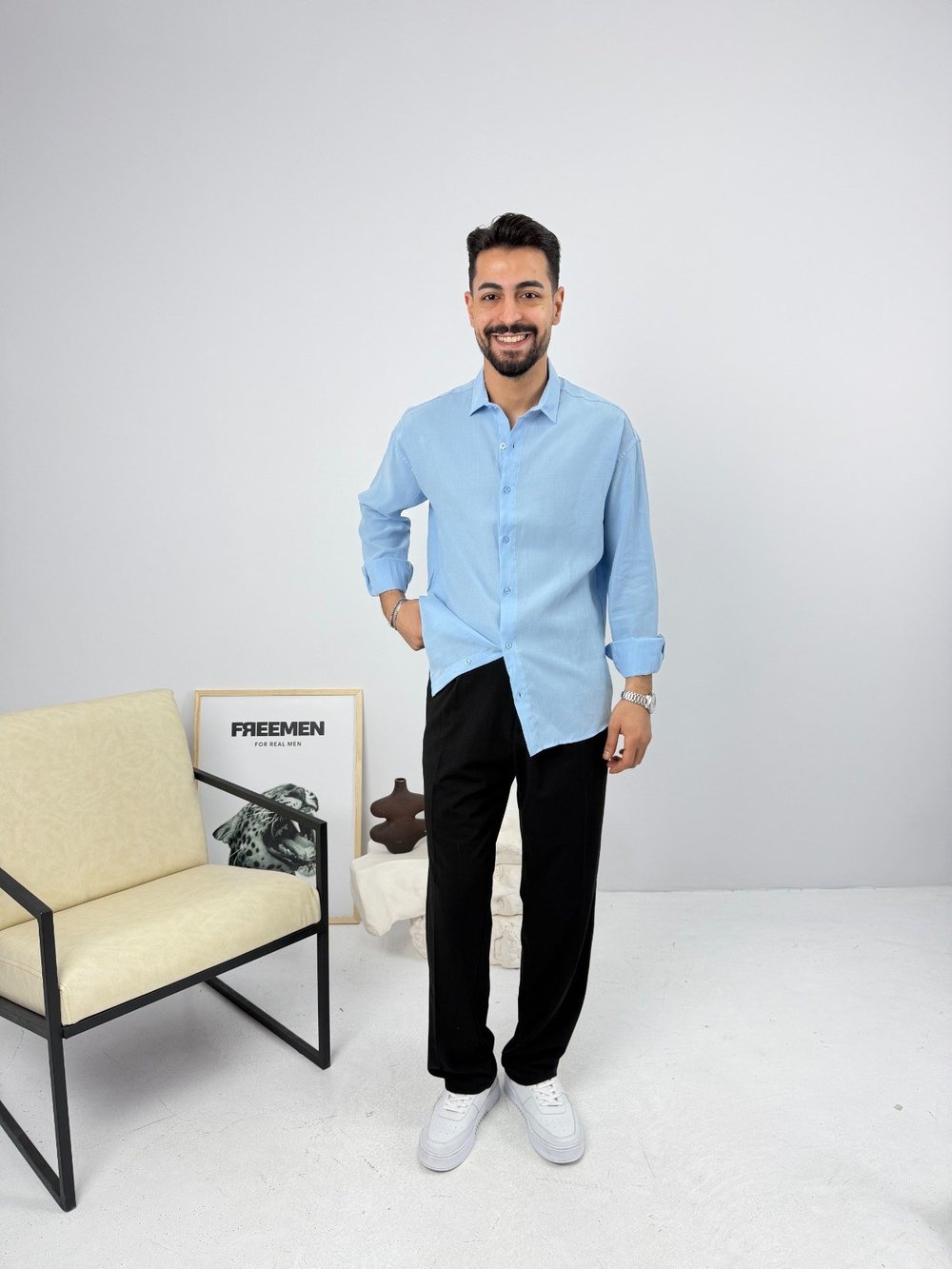 Oversize Yıkamalı Tensel Gömlek Bebe Mavi