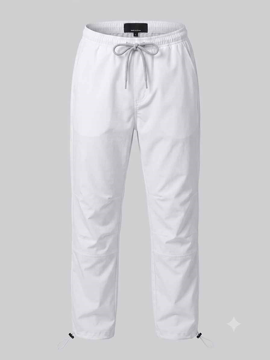 Paça Ayarlanabilir Paraşüt Baggy Pantolon Beyaz