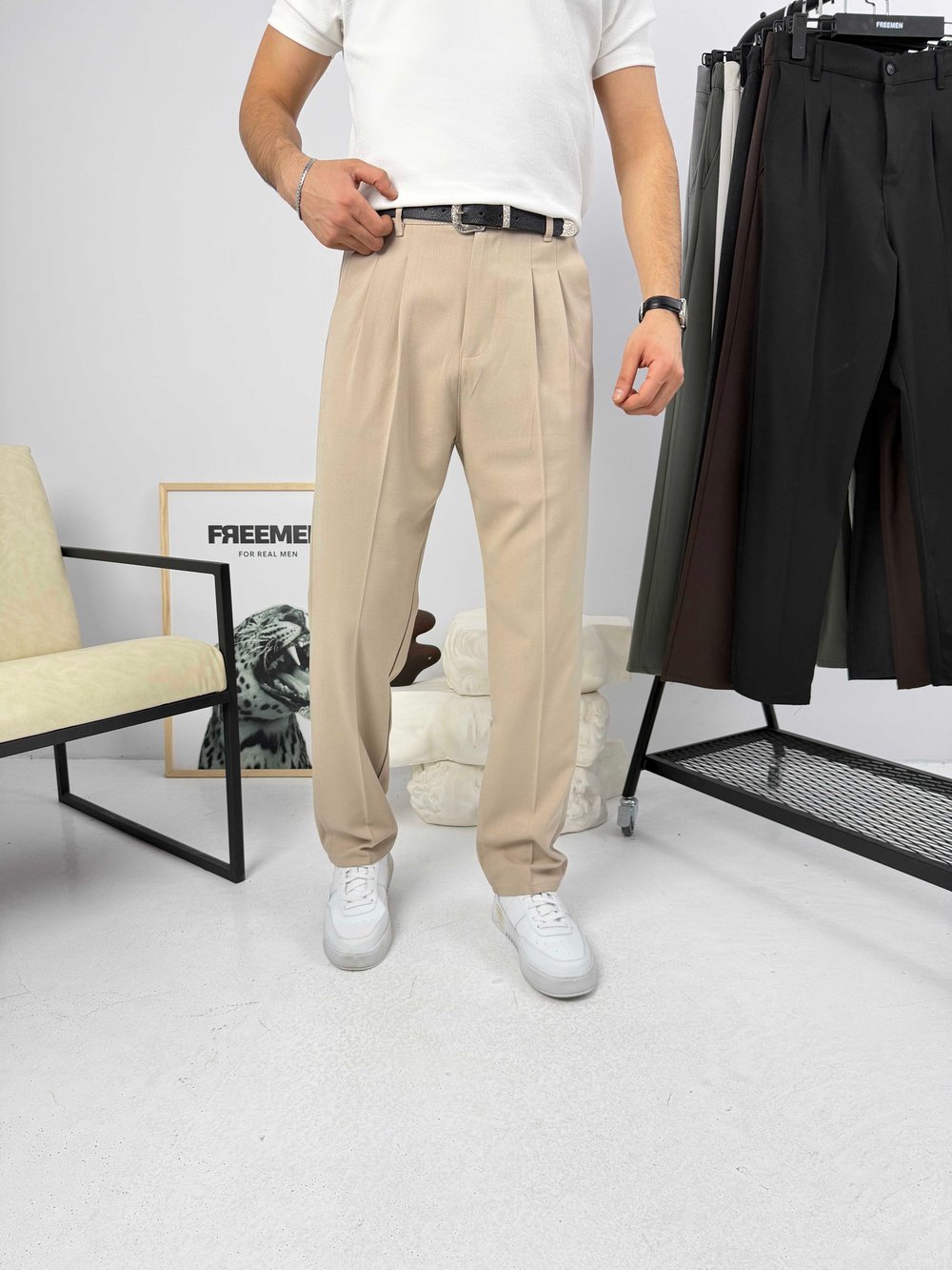 Pileli Premium Baggy Kumaş Pantolon Bej