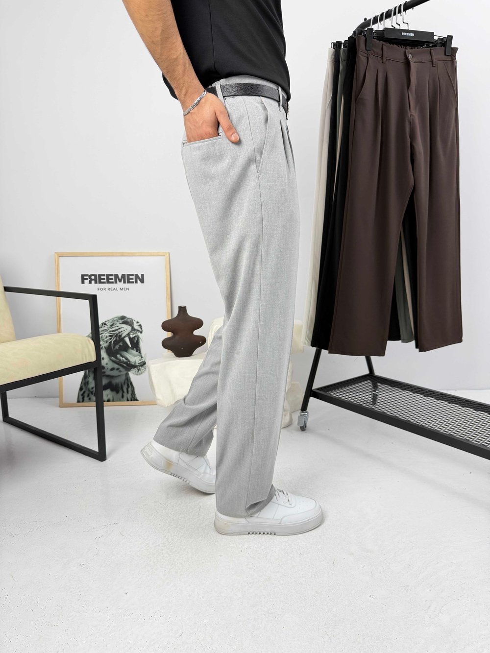 Pileli Premium Baggy Kumaş Pantolon Gri
