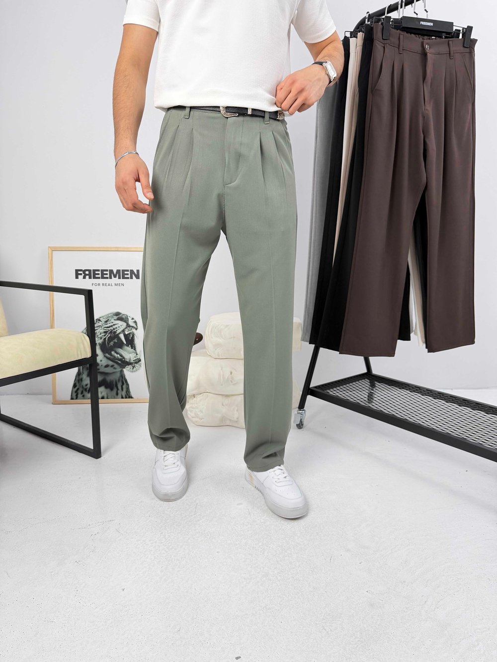 Pileli Premium Baggy Kumaş Pantolon Haki