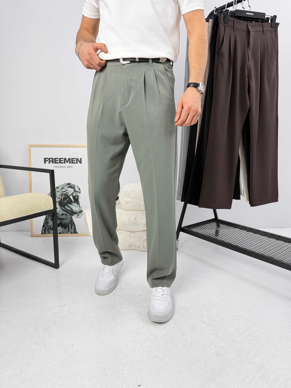 Pileli Premium Baggy Kumaş Pantolon Haki