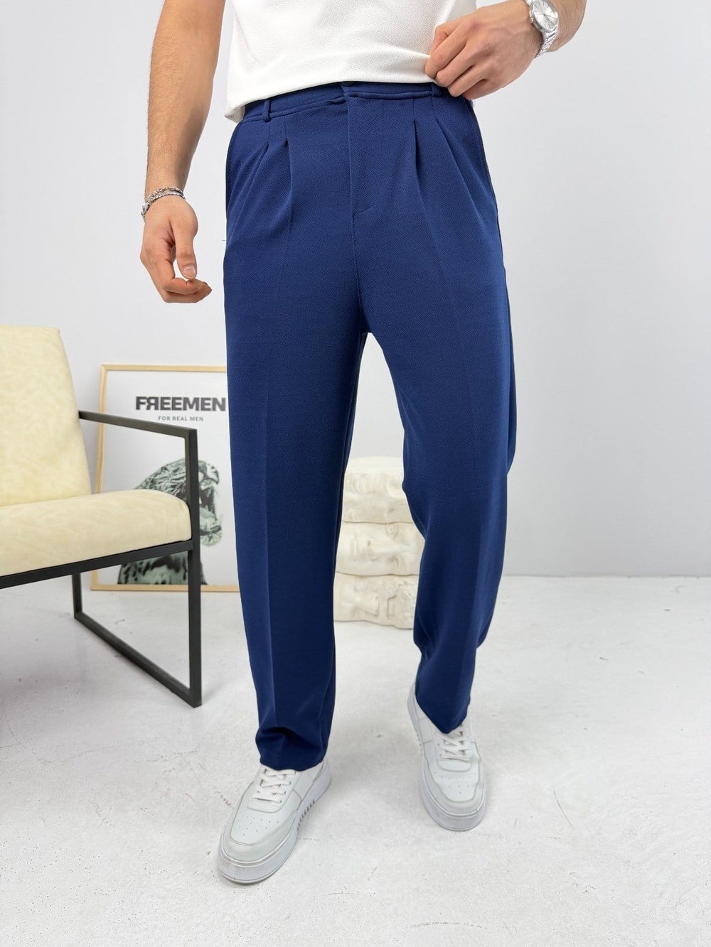 Pileli Krep Baggy Pantolon Lacivert