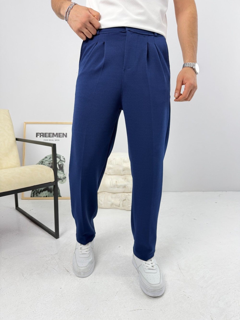 Pileli Krep Baggy Pantolon Lacivert