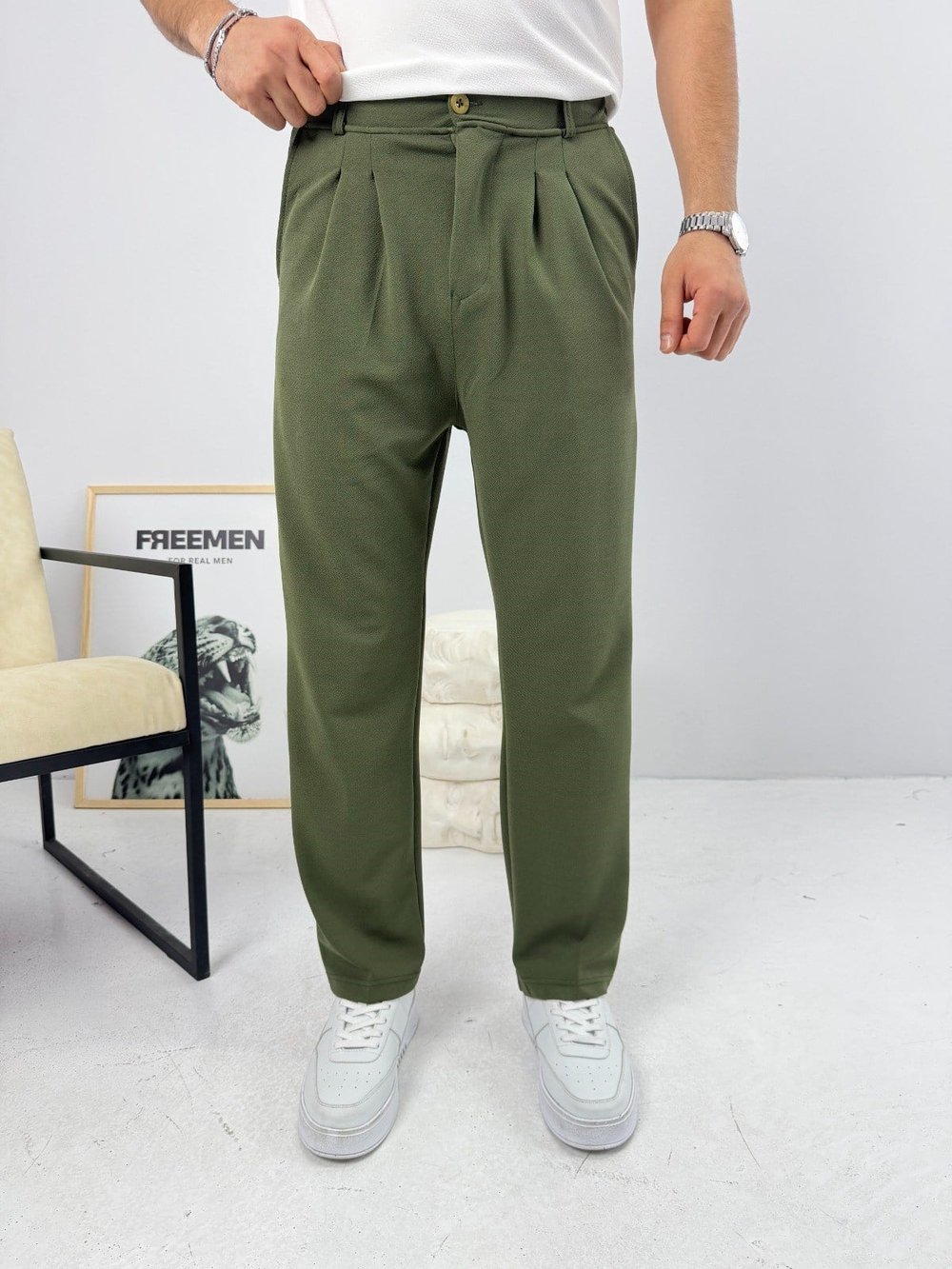 Pileli Krep Baggy Pantolon Yeşil