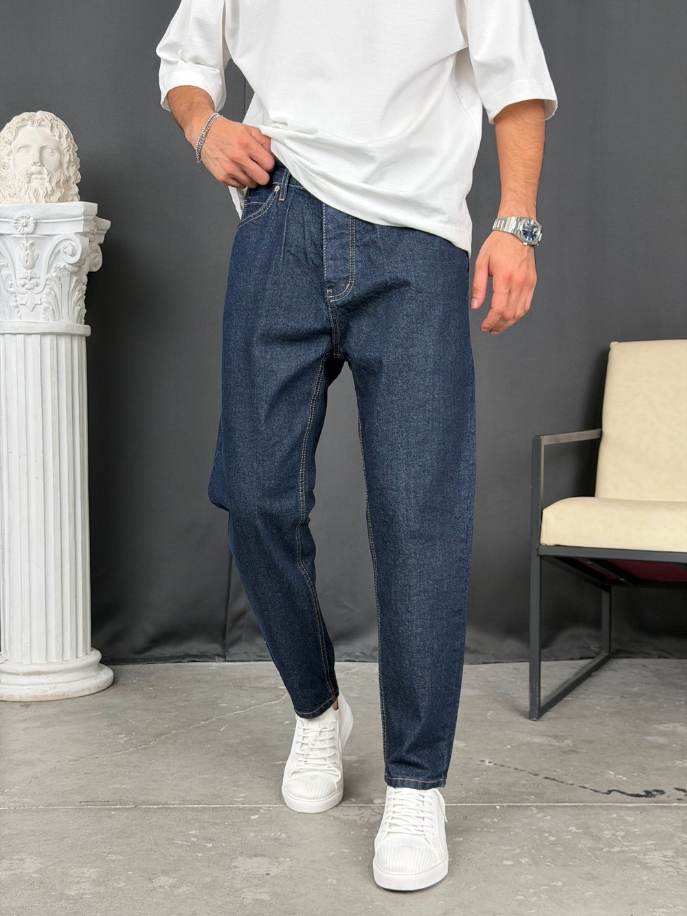 Premium Kalıp Boyfriend Denim Pantolon Lacivert