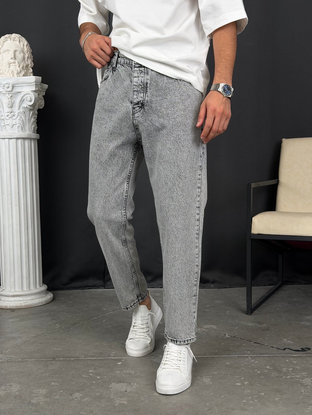 Premium Kalıp Boyfriend Denim Pantolon Antrasit