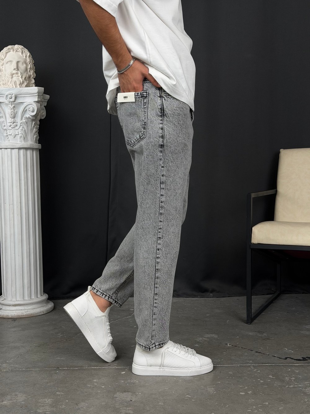Premium Kalıp Boyfriend Denim Pantolon Antrasit