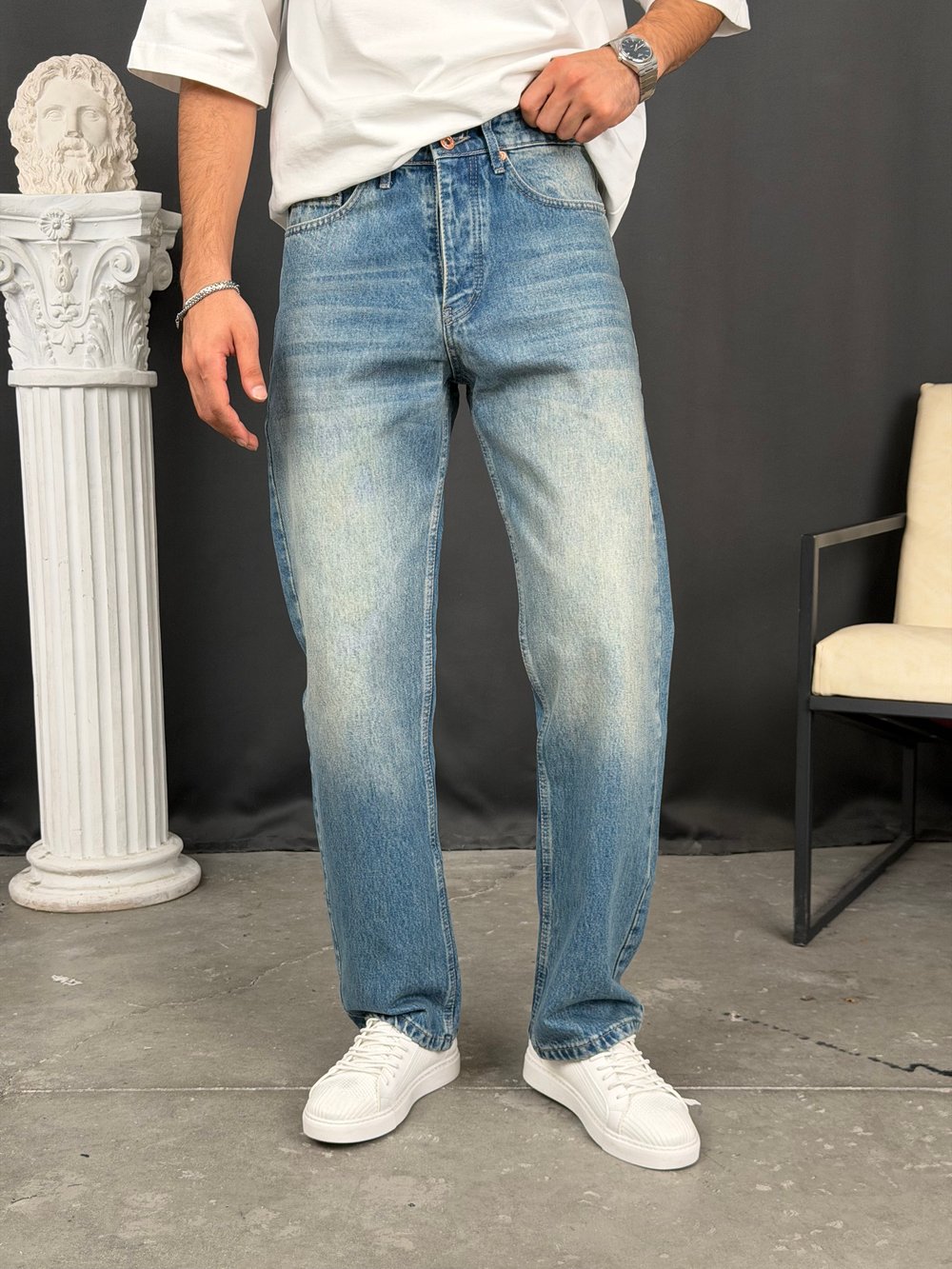 Premium Regular Kalıp Denim Pantolon Tint Mavi