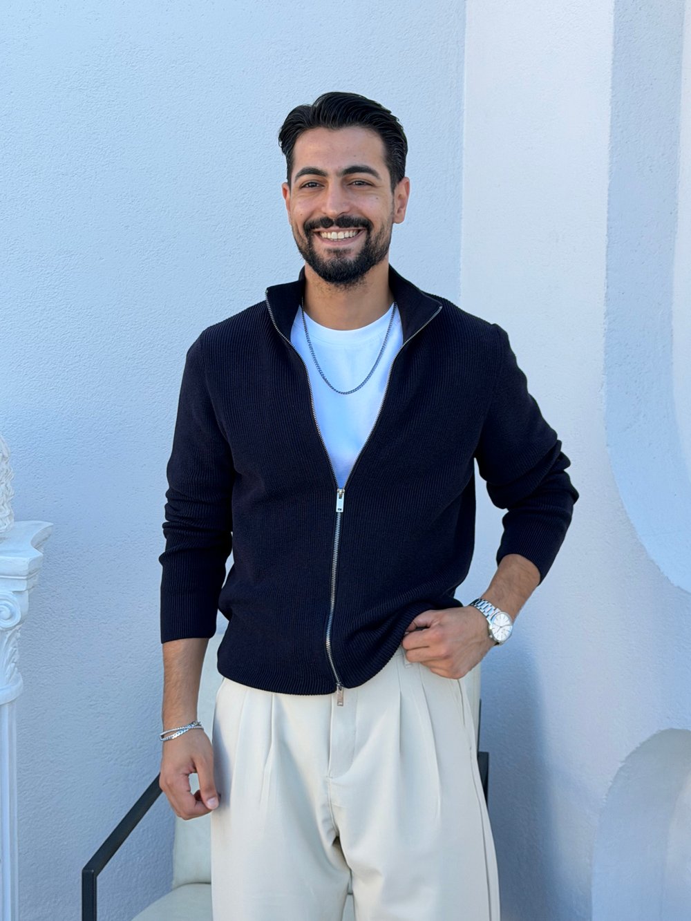 Selanik Çelik Örgü Çift Fermuar Hırka Lacivert