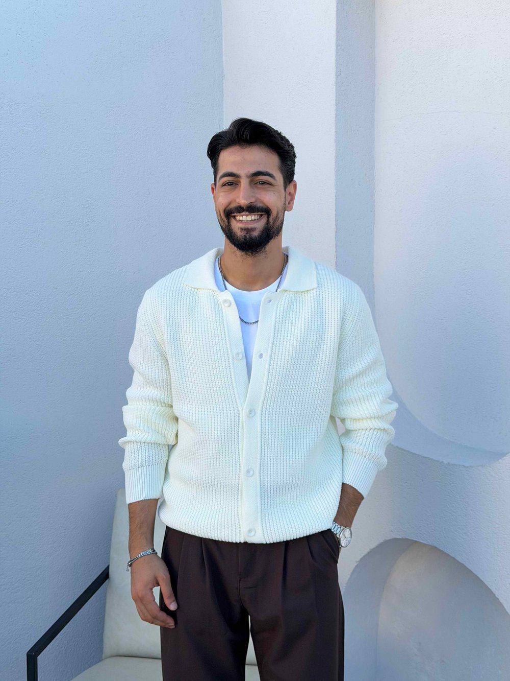 Selanik Örme Düğmeli Triko Hırka Beyaz
