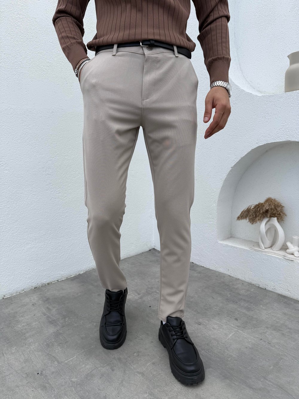 Slimfit Likralı Kumaş Pantolon Bej