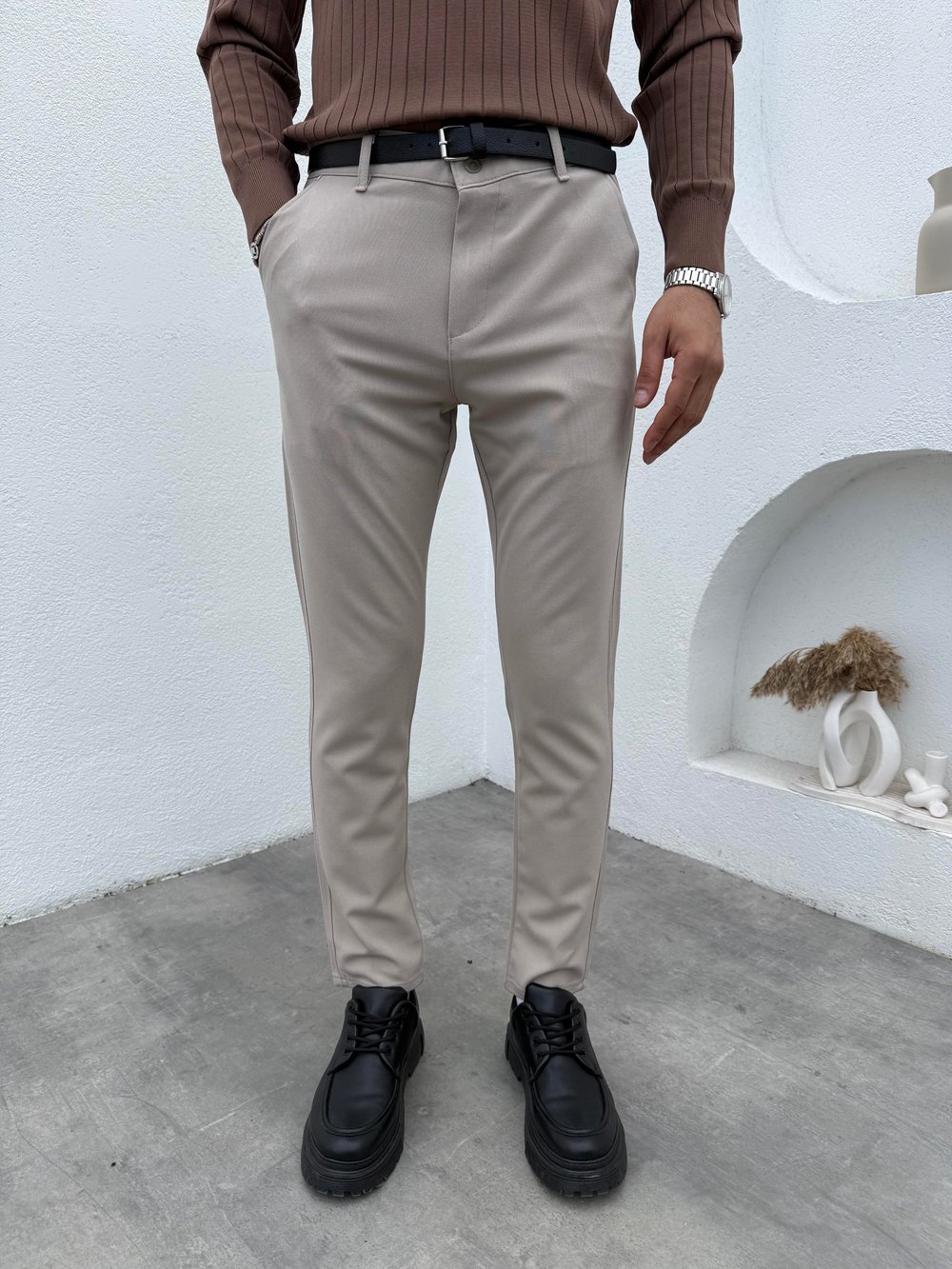 Slimfit Likralı Kumaş Pantolon Bej