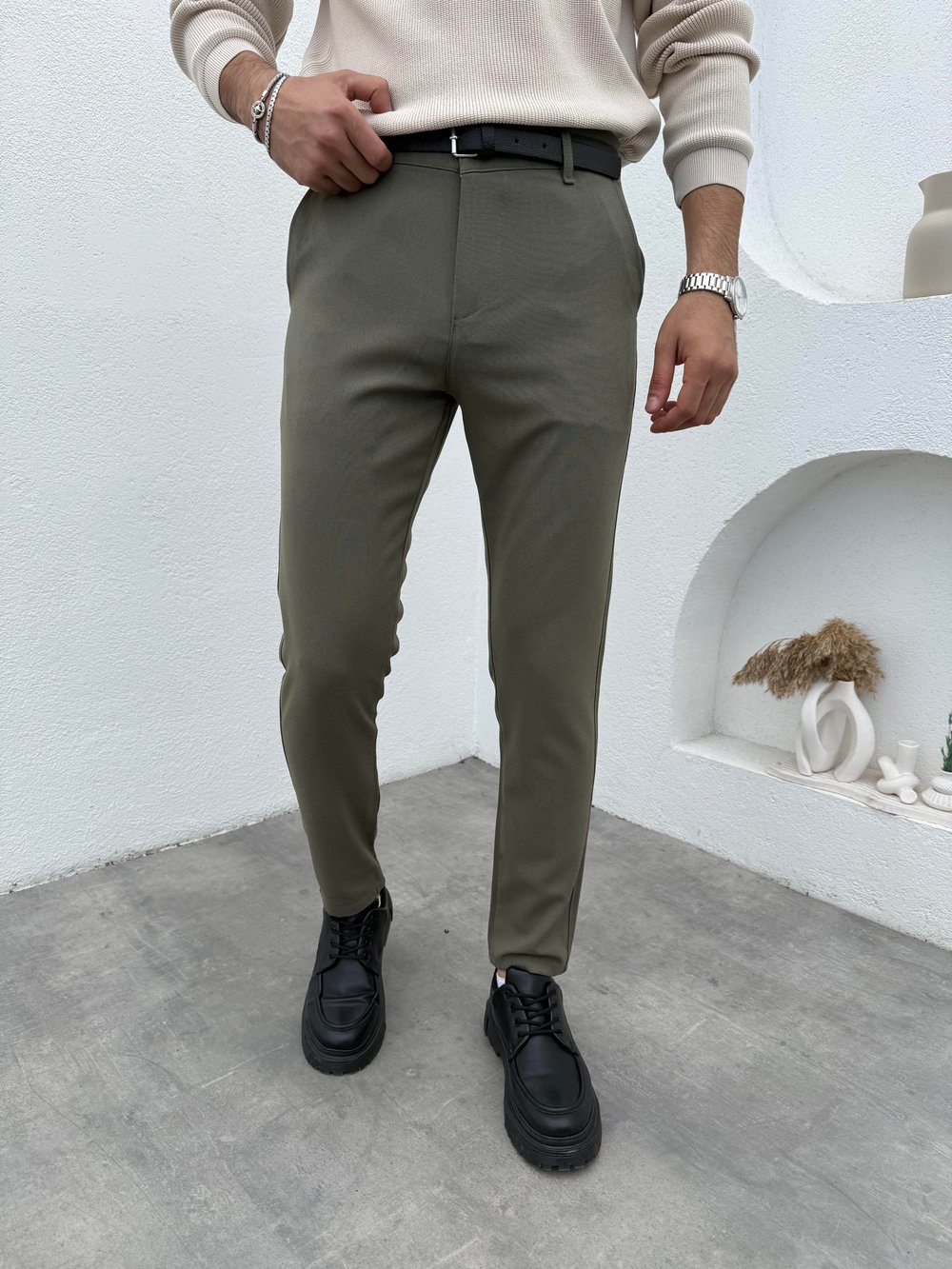 Slimfit Likralı Kumaş Pantolon Çağla Yeşili